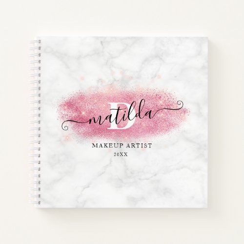 Elegant rose gold glitter marble makeup artist notebook