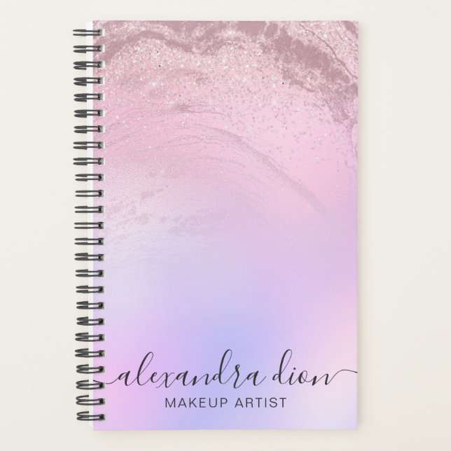 Elegant rose gold glitter marble makeup artist planner (Front)