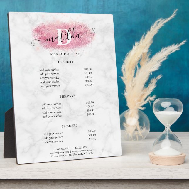Elegant rose gold glitter marble makeup artist plaque (Side)