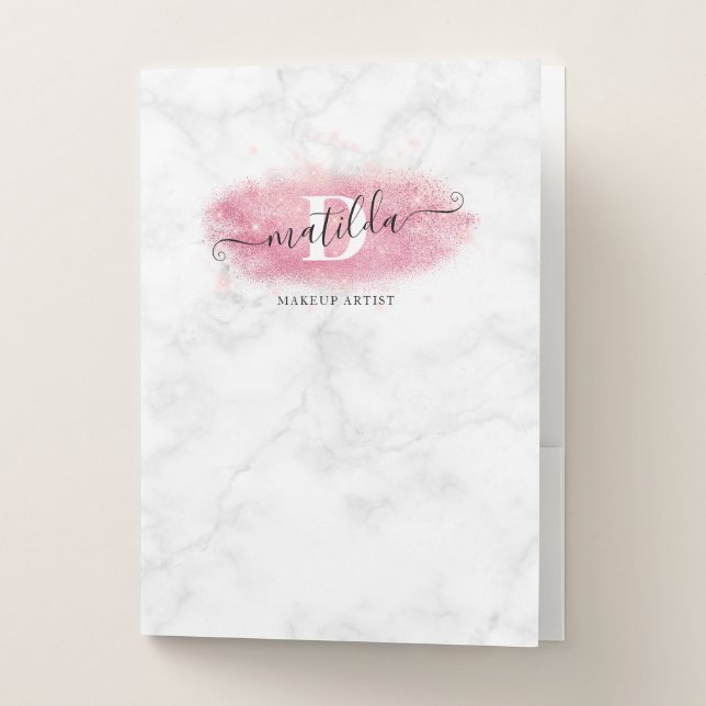 Elegant rose gold glitter marble makeup artist pocket folder (Front)