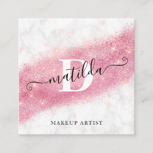 Elegant rose gold glitter marble makeup artist square business card