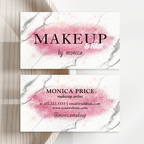 Elegant rose gold glitter marble makeup  hair business card