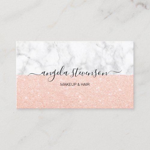 Elegant rose gold glitter marble makeup  hair business card
