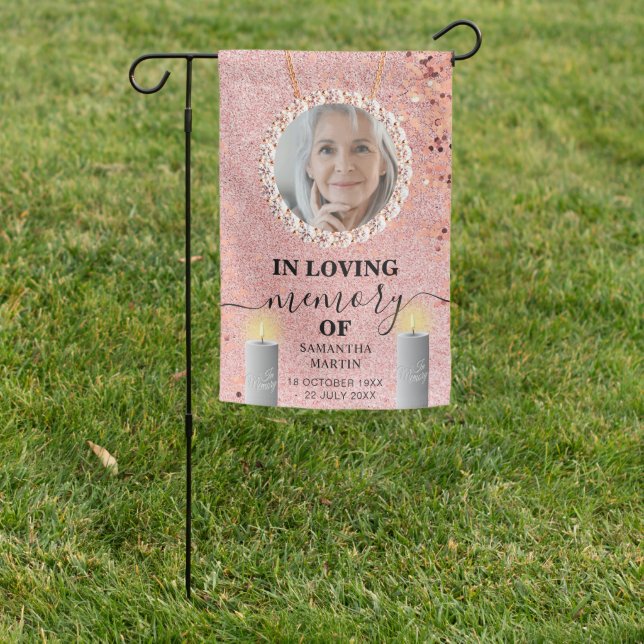 Elegant Rose Gold Glitter Memorial Grave Site  Garden Flag (In SItu)