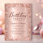 Elegant Rose Gold Glitter Metal 18th Birthday  Invitation<br><div class="desc">Modern elegant rose gold metallic and glitter 18th birthday party invitations. This girly card design features stylish handwritten calligraphy script,  blush pink or rose gold faux brushed metallic background with loose glam glitter frame around. Easy to personalize,  perfect for any age.</div>