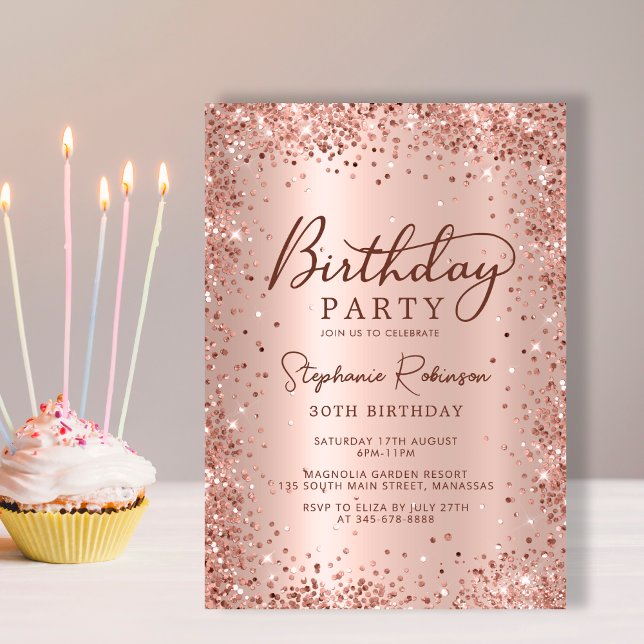 Elegant Rose Gold Glitter Metal 30th Birthday  Invitation (Creator Uploaded)