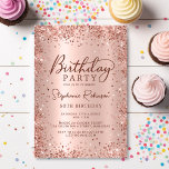 Elegant Rose Gold Glitter Metal 50th Birthday  Invitation<br><div class="desc">Modern elegant rose gold metallic and glitter 50th birthday party invitations. This adult girly card design features stylish handwritten calligraphy script,  blush pink or rose gold faux brushed metallic background with loose glam glitter frame around. Easy to personalize,  perfect for any age.</div>