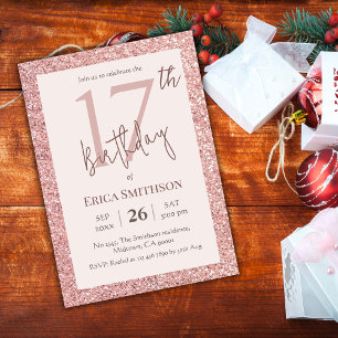 Elegant Rose Gold Glitter modern 17th Birthday Invitation