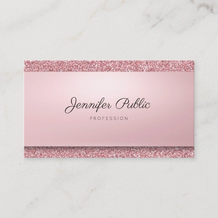 Elegant Rose Gold Glitter Modern Handwritten Name Business Card | Zazzle