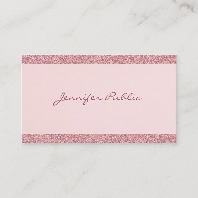 Elegant Rose Gold Glitter Modern Handwritten Text Business Card (Front)