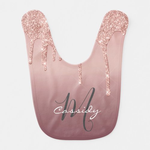 Elegant rose gold glitter monogram baby bib