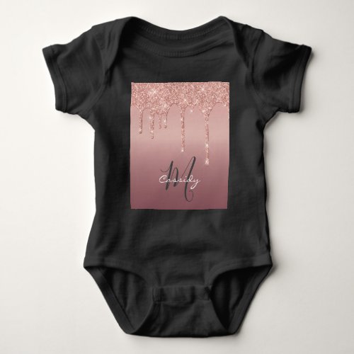 Elegant rose gold glitter monogram baby bodysuit