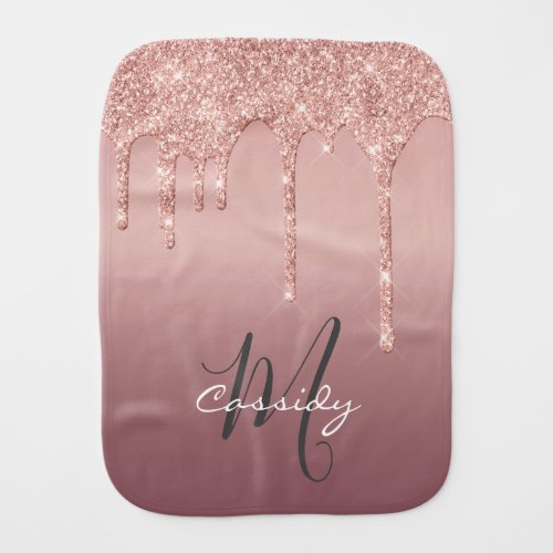 Elegant rose gold glitter monogram baby burp cloth