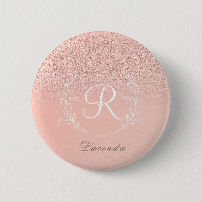 Elegant Rose Gold Glitter Monogram  Button (Front)