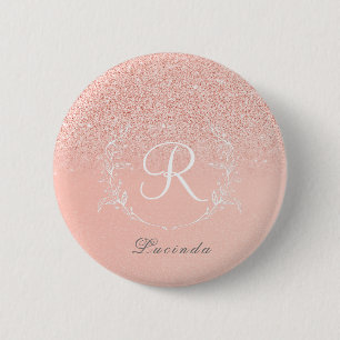 Elegant Rose Gold Glitter Monogram  Button