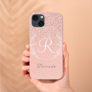 Elegant Rose Gold Glitter Monogram iPhone 13 Case