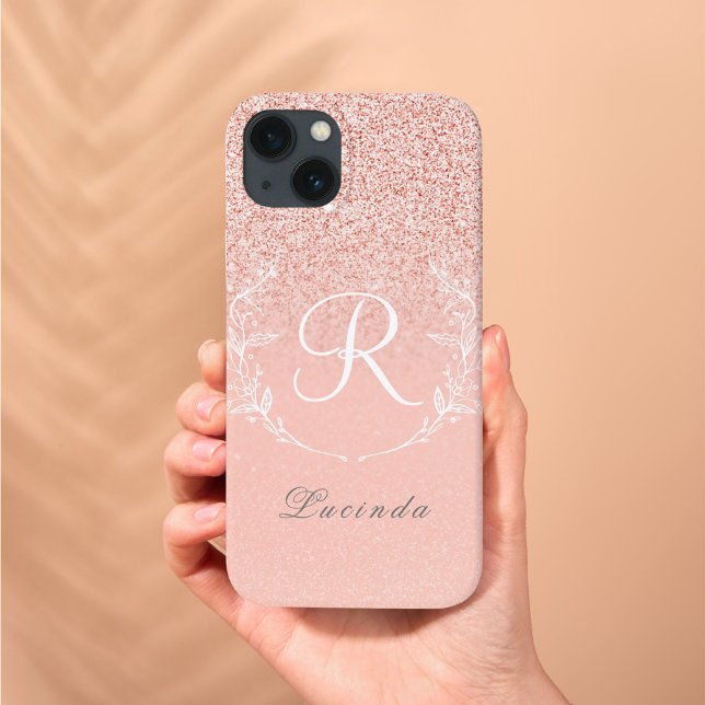 Elegant Rose Gold Glitter Monogram  Case-Mate iPhone Case (Creator Uploaded)