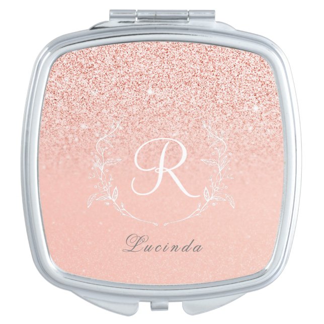 Elegant Rose Gold Glitter Monogram  Compact Mirror (Front)