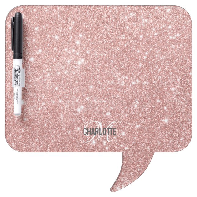 Elegant rose gold glitter monogram name  dry erase board (Front)