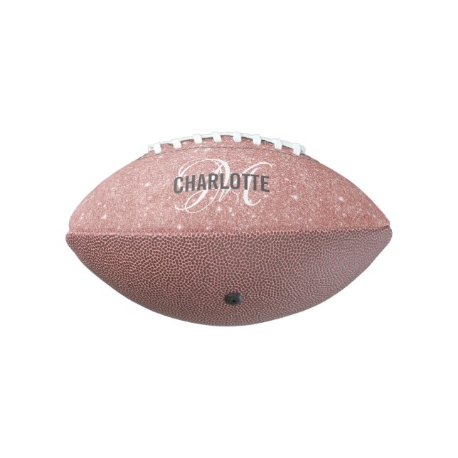 Elegant rose gold glitter monogram name football (Rotated 270)