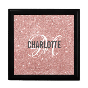 Elegant rose gold glitter monogram name gift box