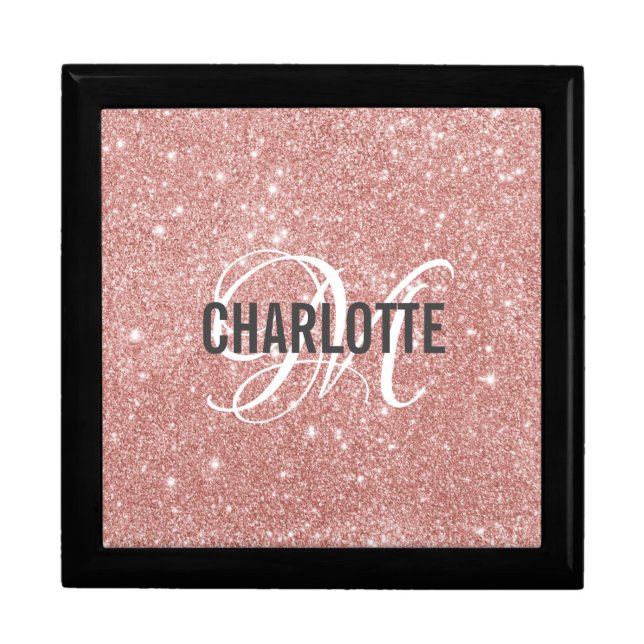 Elegant rose gold glitter monogram name gift box (Front)