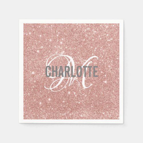 Elegant rose gold glitter monogram name  napkins