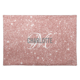 Elegant rose gold glitter monogram name placemat