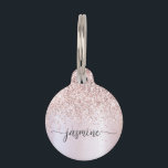 Elegant Rose Gold Glitter Monogram Name Script   Pet ID Tag<br><div class="desc">Girly Glam Blush Rose Gold Glitter Metallic Monogram Name Script Custom Personalized Female Dog or Puppy Name Pet ID tag. These design featuring your first name in a pretty hand lettered style swash tail font signature typography on blush pink rose gold faux metallic foil with glam sparkle glitter border. This...</div>