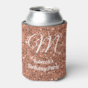 Elegant Rose Gold Glitter Monogram Party Favor  Can Cooler