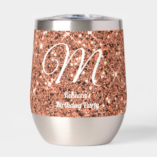 Elegant Rose Gold Glitter Monogram Party Favor Thermal Wine Tumbler