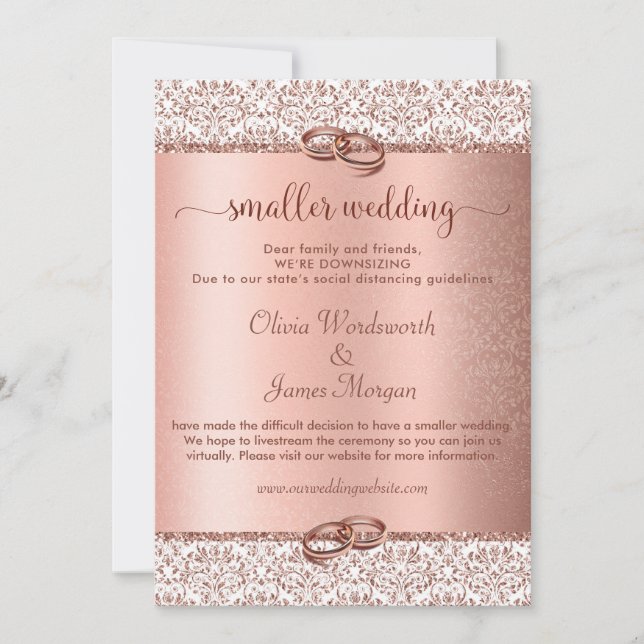 Elegant Rose Gold Glitter Monogram Smaller Wedding Invitation (Front)