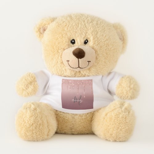 Elegant rose gold glitter monogram teddy bear