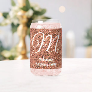Elegant Rose Gold Glitter Name Monogram Party Can Glass
