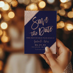 Elegant Rose Gold Glitter Navy Blue Bat Mitzvah Announcement Postcard<br><div class="desc">Announce her special milestone in style with this elegant Bat Mitzvah save the date card. Featuring a deep navy blue backdrop with bold faux rose gold glitter corners, this design is both sophisticated and modern. Delicate calligraphy and formal typography balance perfectly for a luxe celebration. Ideal for setting the tone...</div>