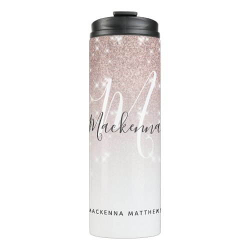 Elegant Rose Gold Glitter Ombre Girly Monogram Thermal Tumbler