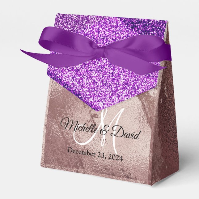 Elegant Rose Gold Glitter Ombre Monogram Name  Favor Boxes (Front Side)