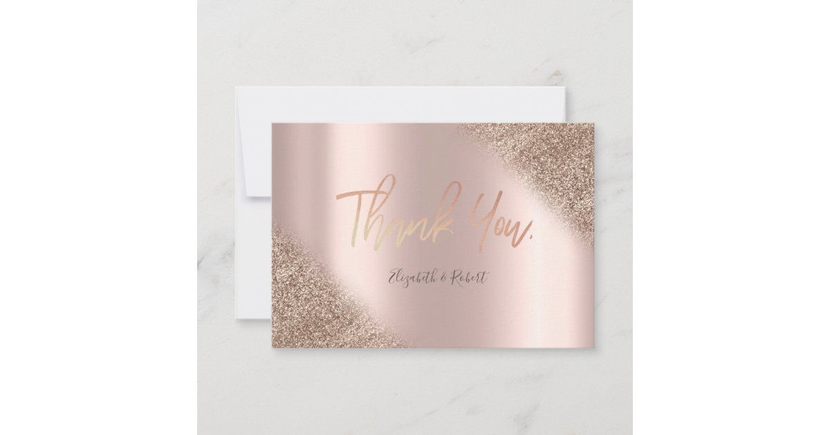 Elegant Rose Gold Glitter Ombre Thank You Card | Zazzle