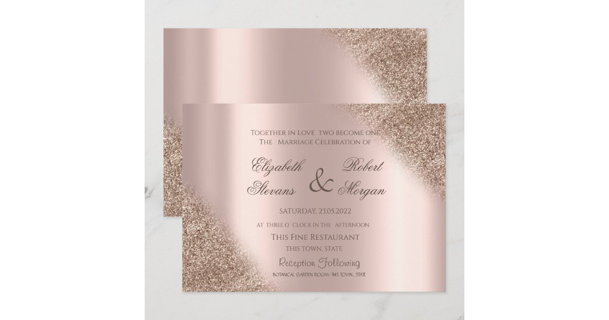 Elegant Rose Gold Glitter Ombre Wedding Invitation | Zazzle
