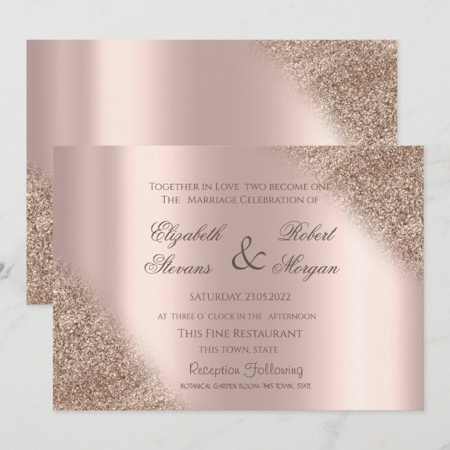 Elegant Rose Gold Glitter Ombre Wedding  Invitation (Front/Back)