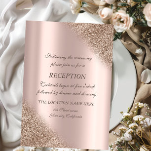 Elegant Rose Gold Glitter Ombre Wedding Reception Invitation