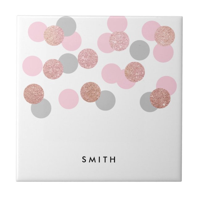 elegant rose gold glitter pastel pink confetti ceramic tile (Front)
