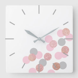 elegant rose gold glitter pastel pink confetti square wall clock