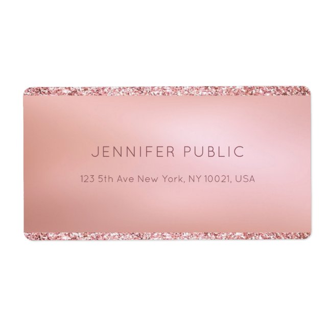 Elegant Rose Gold Glitter Personalized Template Label (Front)