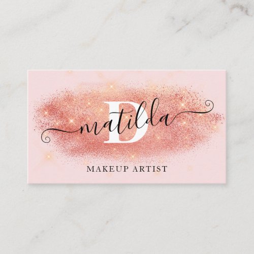 Elegant rose gold glitter pink makeup artist business card