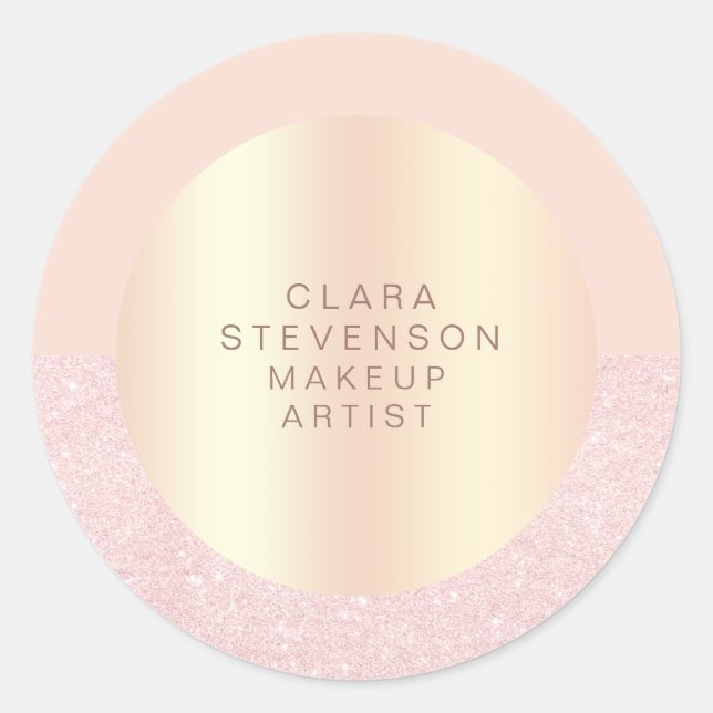 Elegant rose gold glitter & pink makeup artist classic round sticker (Front)