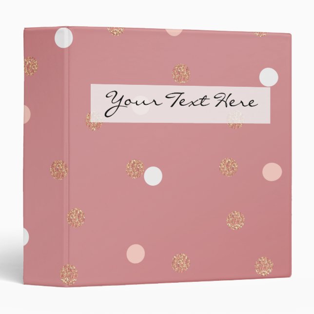 elegant rose gold glitter pink polka dots pattern 3 ring binder (Front/Spine)