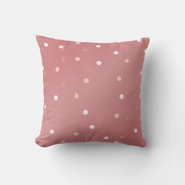 elegant rose gold glitter pink polka dots pattern throw pillow (Front)