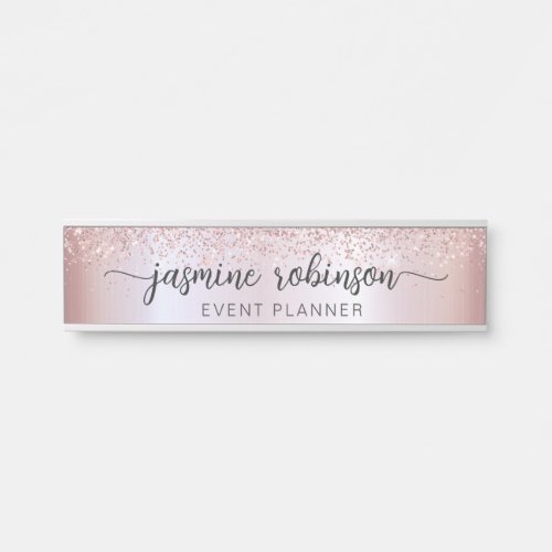 Elegant Rose Gold Glitter Professional Monogram Door Sign