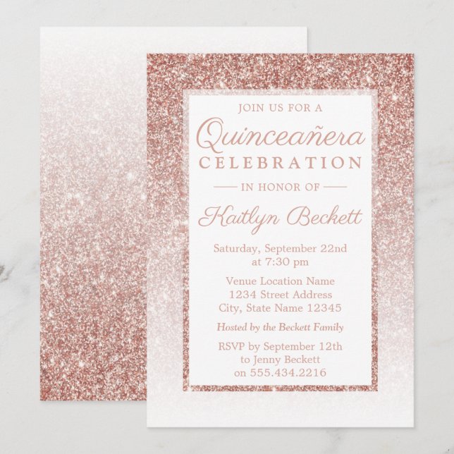 Elegant Rose Gold Glitter Quinceañera Birthday Invitation (Front/Back)